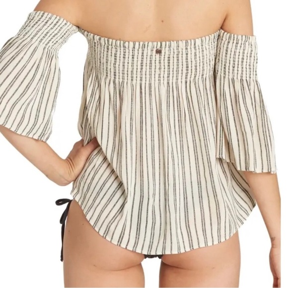 BILLABONG free flows too off the shoulder with stripes ruched S/P - Picture 6 of 8